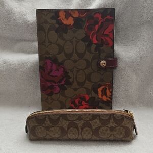 Coach Signature Floral Brown Notebook and Pencil Case Set